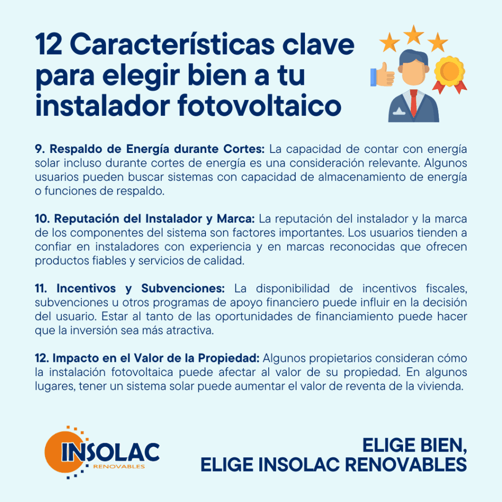 12 características claves para elegir bien a tu instalador fotovoltaico
